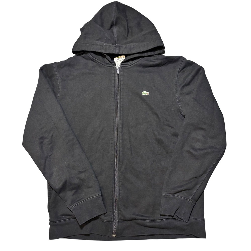 Lacoste Full-Zip Hoodie Mens Size 5 L Black Crocodile Logo Fleece Sweatshirt